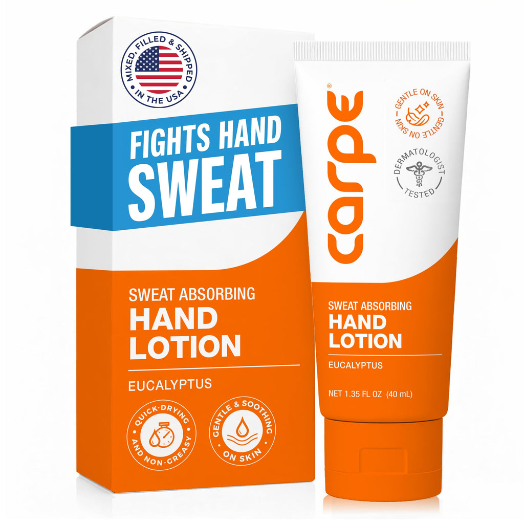 Carpe Sweat Absorbing Hand Lotion, A dermatologist-recommended smooth lotion that helps stop hand sweat, Great for hyperhidrosis (Original Eucalyptus)