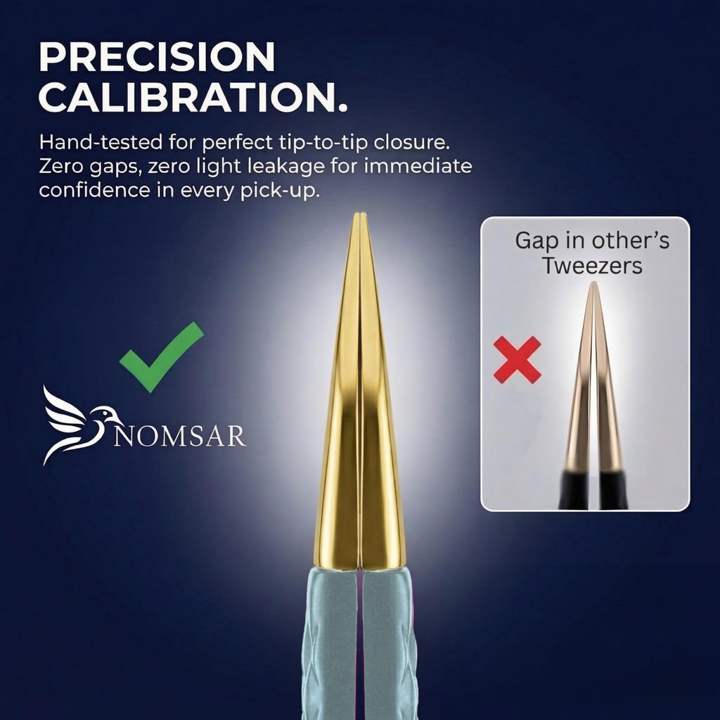 NOMSAR Lash Extension Tweezers Set – Fiber Tip lash Tweezers with Diamond Grip | Stainless Steel Eyelash Extension Tweezers for Volume & Isolation | Lash Tweezers for Lash Artists (Lightgreen)
