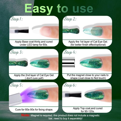 NXJ INFILILA Green Cat Eye Gel Nail Polish, 15ML Olive Green Cat Eye Glitter Magnetic Gel Polish Soak off UV LED Gels Salon Manicure Art DIY at Home(Galaxy Glow03)