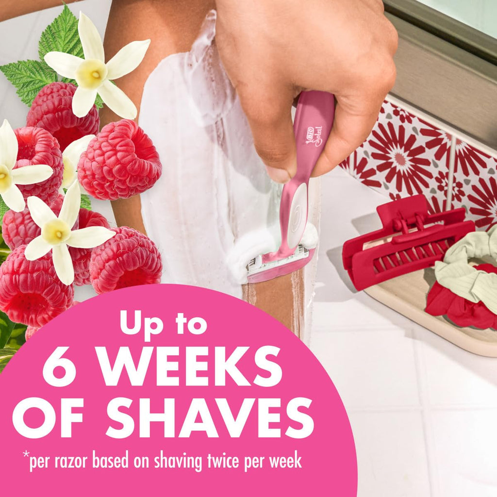 BIC Soleil 5 Escape Women's Disposable 5 Blade Razors, Vanilla and Berry Scented Handles, Comfort Shield, 2-Pack