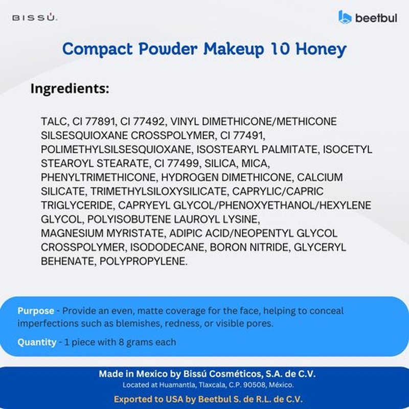 Beetbul Makeup & Exfoliation Kit - Bissú Compact Powder + 1 Medium Velvet Puff + 2 Finger Puffs + 1 Facial Exfoliating Sponge (10 Honey, One Size)
