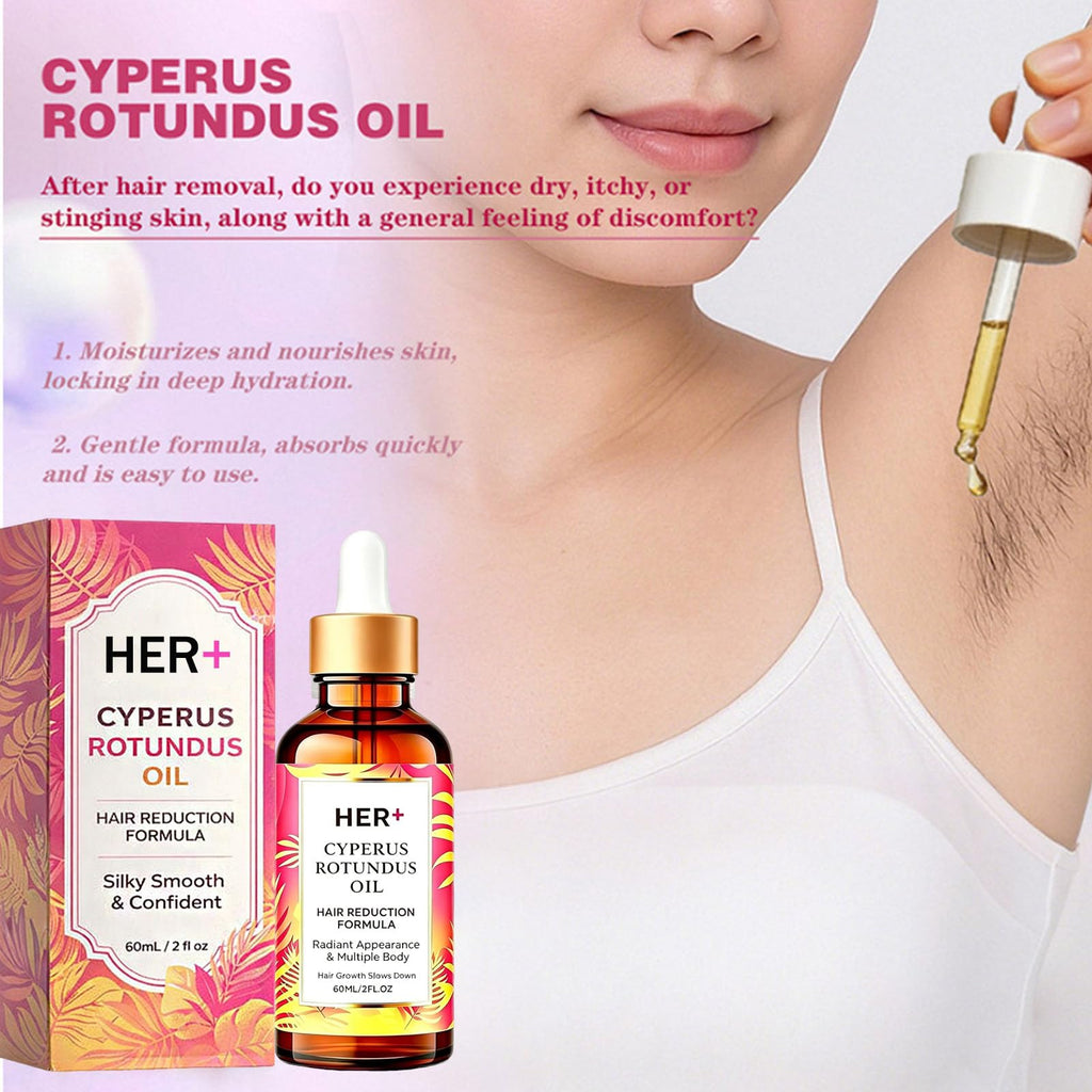 HER+ Cyperus Rotundus Oil - Hair Reduction Formula, Silky Smooth & Confident, Reducing Body Hair Growth, Easy to Use, Safe, 2 Fl Oz (2PCS)