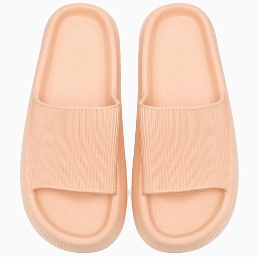 rosyclo Pillow Slipers for and Man, EVA Flat Clouds Massage Shower Bedroom Non Slip Quick Drying Open Toe Super Soft Comfy Thick Sole Puffy Bath sliders Sandalias, Peach