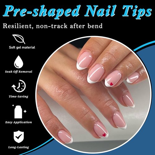 LoveOurHome 600pc French XS Stiletto Nail Tips Clear Fake Nails French Short Almond Nail Tips Soft Gel Almond Nail Tip Half Cover False Nail Tip for Acrylic Nails Gel Extension
