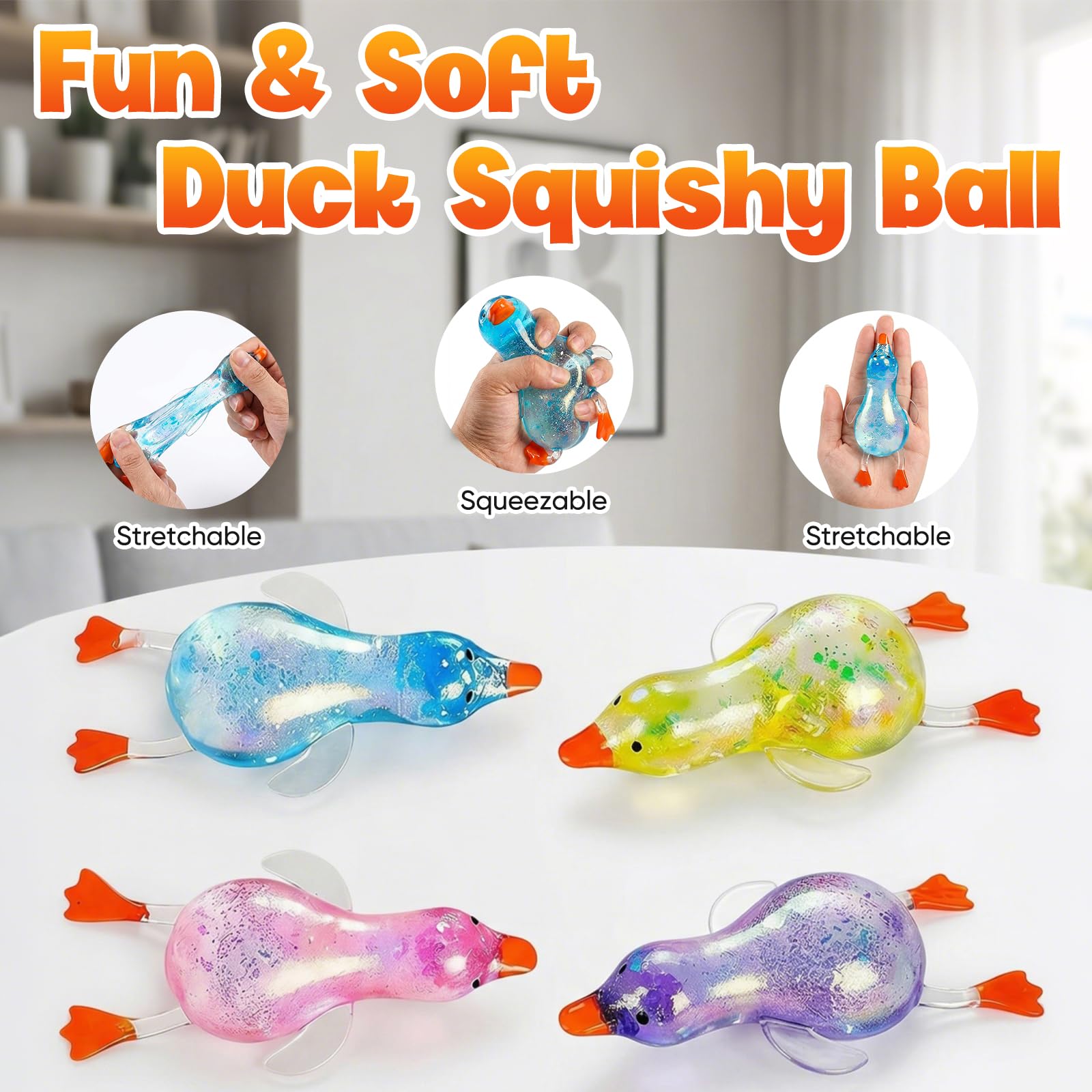 Cute Duck Squishy Sugar Stress Ball,Soft Duck Stress Relief Slow Rise Relaxing Sensory Fidget Toy for Anxiety Relief, Suitable for Adult use in Offices and Homes(Yellow)