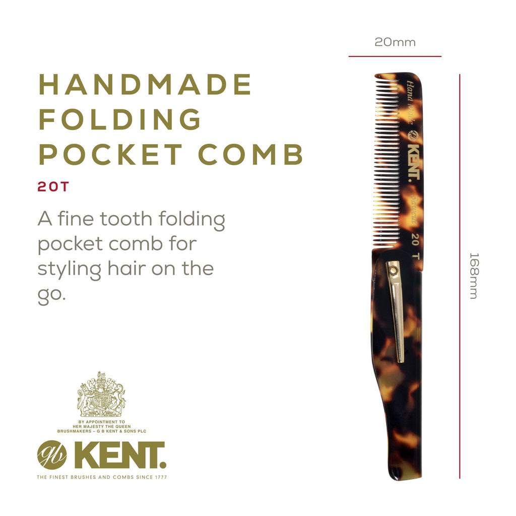 Kent Combs 20T, 81T, FOT for Men Beard Comb Set, Folding Comb for Travel and Home Care, Mustache and Mini Combs for Men, Handmade Mens Beard Grooming Set