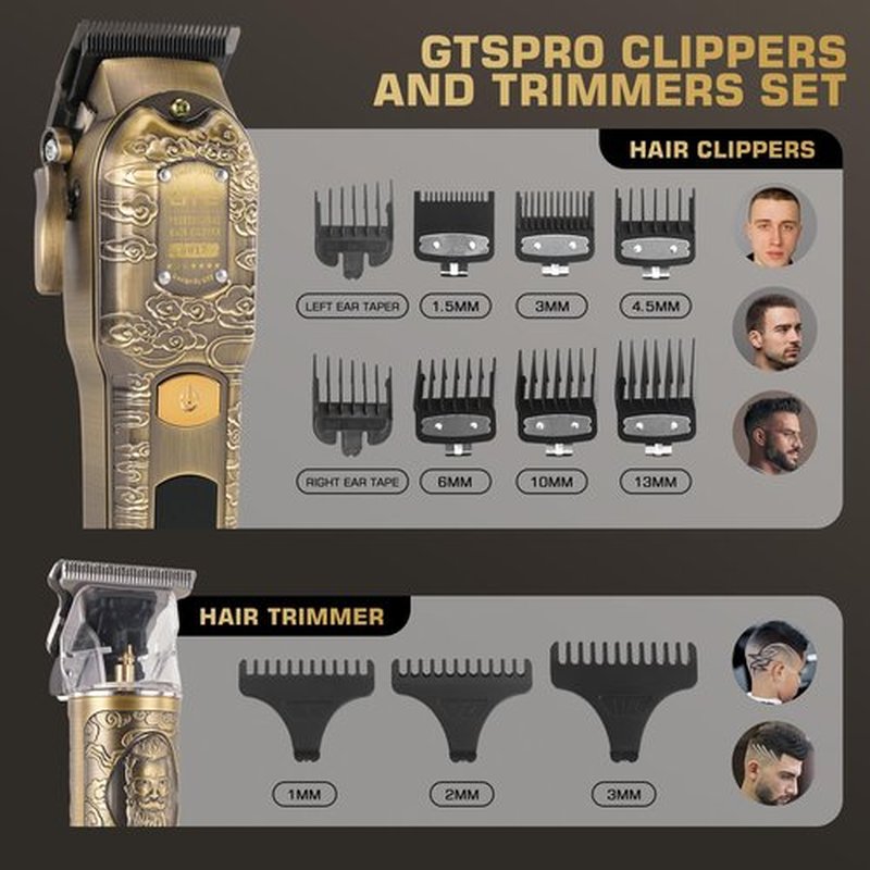 GTSPROProfessional Hair Clippers & Beard Trimmer Set for Men – Cordless Barber Clippers with LCD Display, Precision Trimmer & Travel Case – Gifts for Men Husband Father