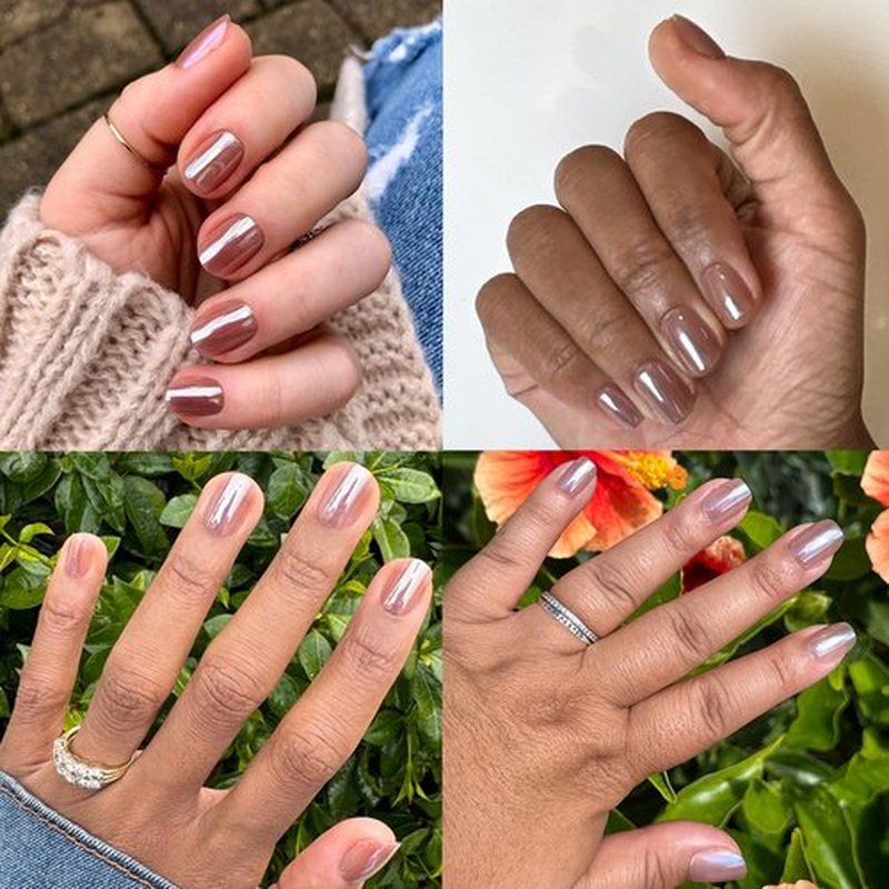 Olive & June Mani Minimalist Instant Press-On Nails | (Glue) Extra Short, Squoval 42 Fake Nails, 21 Sizes | Non-Toxic, Long-Lasting Barely-There Look | Salon-Quality at Home | Taupe Jelly Chrome