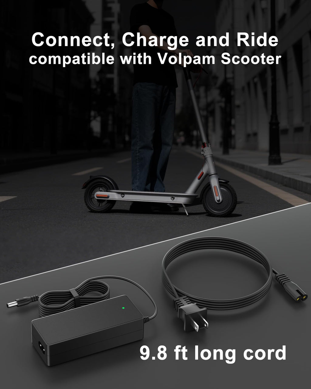 VHBW 42V Charger Compatible with Volpam Electric Scooter Charger, fits for SP06 SPT7 SP03 SP06 GS, Replacement for Volpam Scooter with LED Indicator – Fast Lithium Battery Adapter