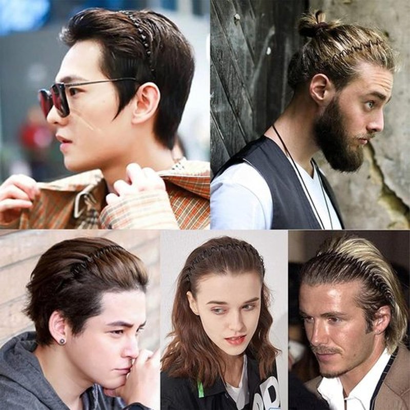 KELUBATU Metal Headband for Men, Unisex Black Wavy Spring Hair Band, Zig Zag Head Band, Fashion Elastic Hair Accessories, Multipack Options Available(8pcs)