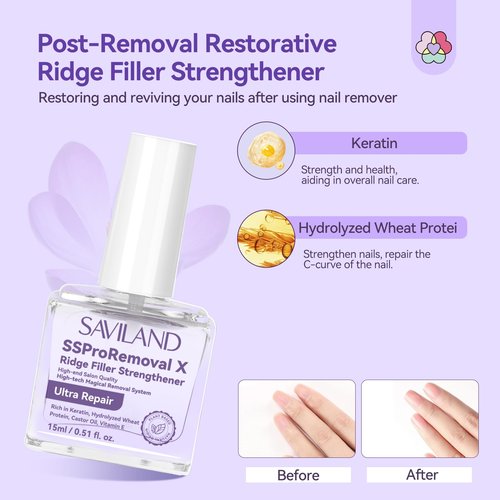SAVILAND Gel Polish Remover Kit: Nail Strengthener and Liquid Latex For Nails, 15 ML Nail Polish Remover with Nail Tools Nail Polish Strengthener and Growth for Thin Nails Manicure Nail Care Kit