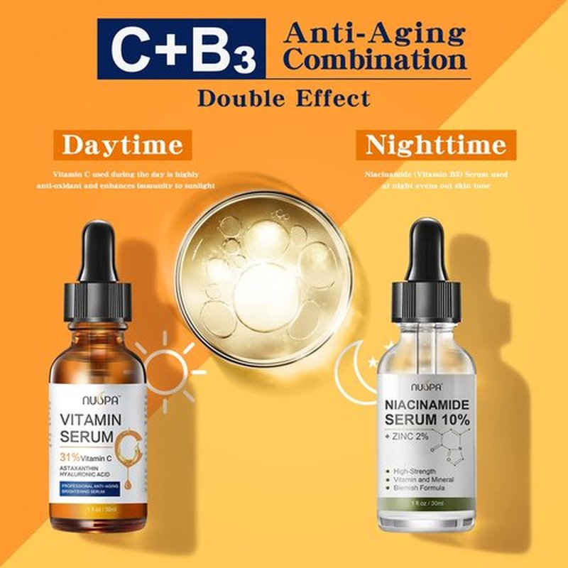 Organic Vitamin C Serum for Face 31% Vitamin C Facial Serum Anti Aging Serum Reduces Age Spots, Face Dark Spots, Sun Damage, Skin Brightening Facial Serums with Hyaluronic Acid and Astaxanthin