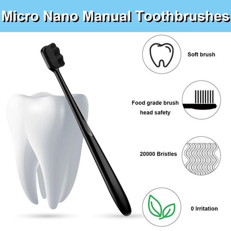 Patelai 8 Pcs Micro Nano Toothbrush Set - 20,000 Extra Soft Charcoal Bristles for Sensitive Teeth | Black
