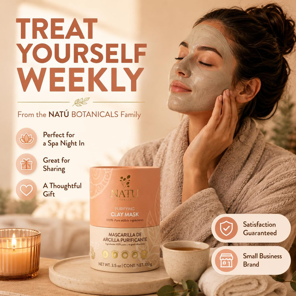 NATÚ BOTANICALS Purifying Bentonite Clay Powder Mask for Face – Deep Pore Cleansing, Oil Control, Helps Tighten, Clarify & Skin Refining Hydrating for Oily, Combination & Sensitive Skin