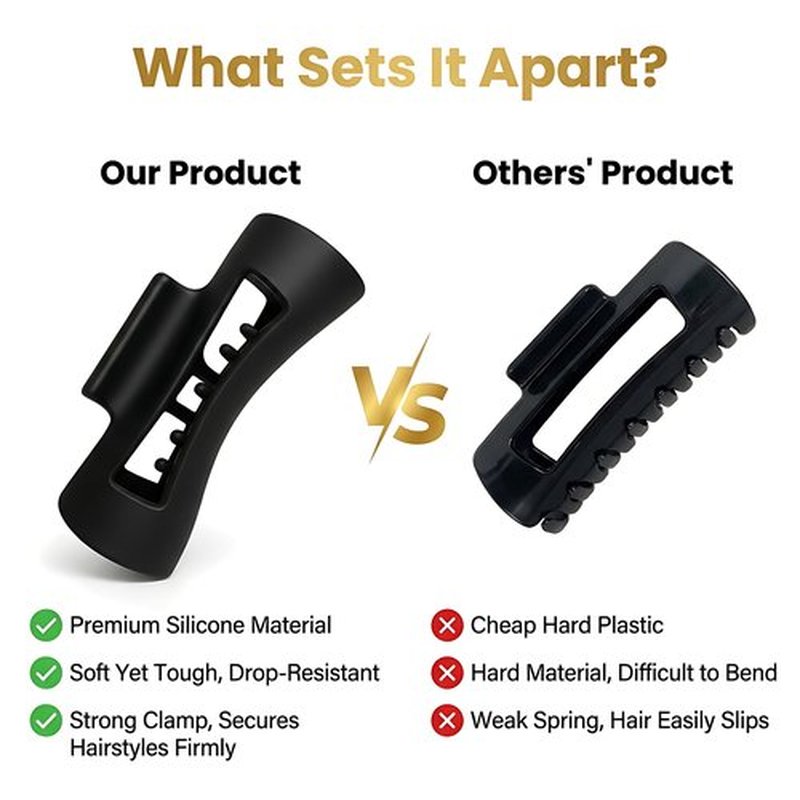 Cloud Clips Soft & Flexible Cozy Claw Clip, Unsnappable Silicone Hair Clip for Women, Large Non-Slip Barrettes for Thin Thick Curly Hair, Black