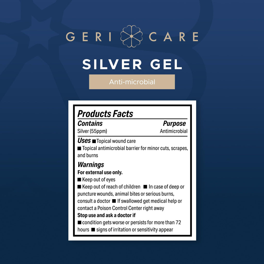 Antimicrobial Silver Gel by GeriCare| Wound Care Cream for Cuts Scrapes Minor Burns| Natural Topical Skin Healing Ointment| 55PPM Colloidal Silver Gel |Long-Lasting Protection|1.5oz | Pack of 2