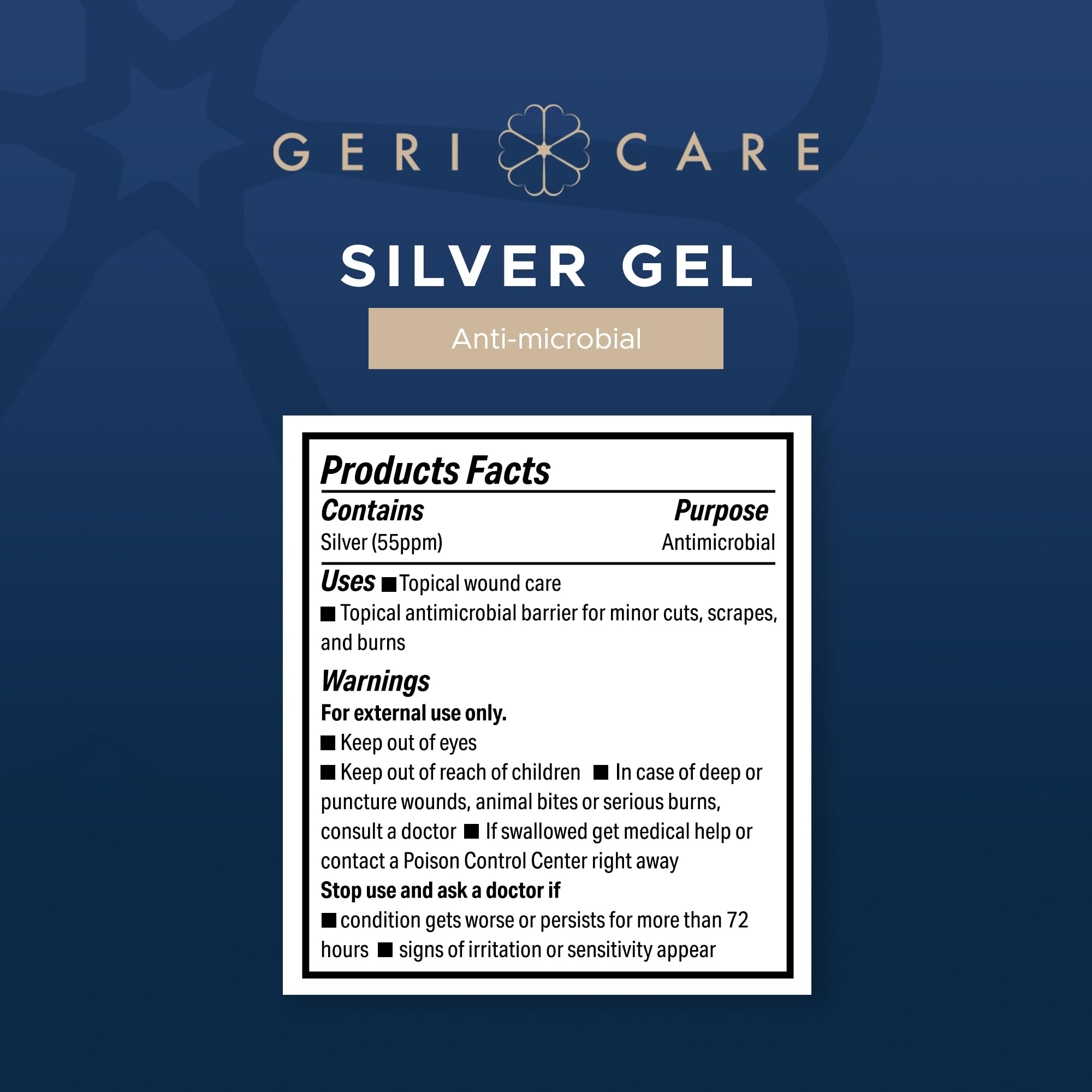 Antimicrobial Silver Gel by GeriCare| Wound Care Cream for Cuts Scrapes Minor Burns| Natural Topical Skin Healing Ointment| 55PPM Colloidal Silver Gel |Long-Lasting Protection|1.5oz | Pack of 2