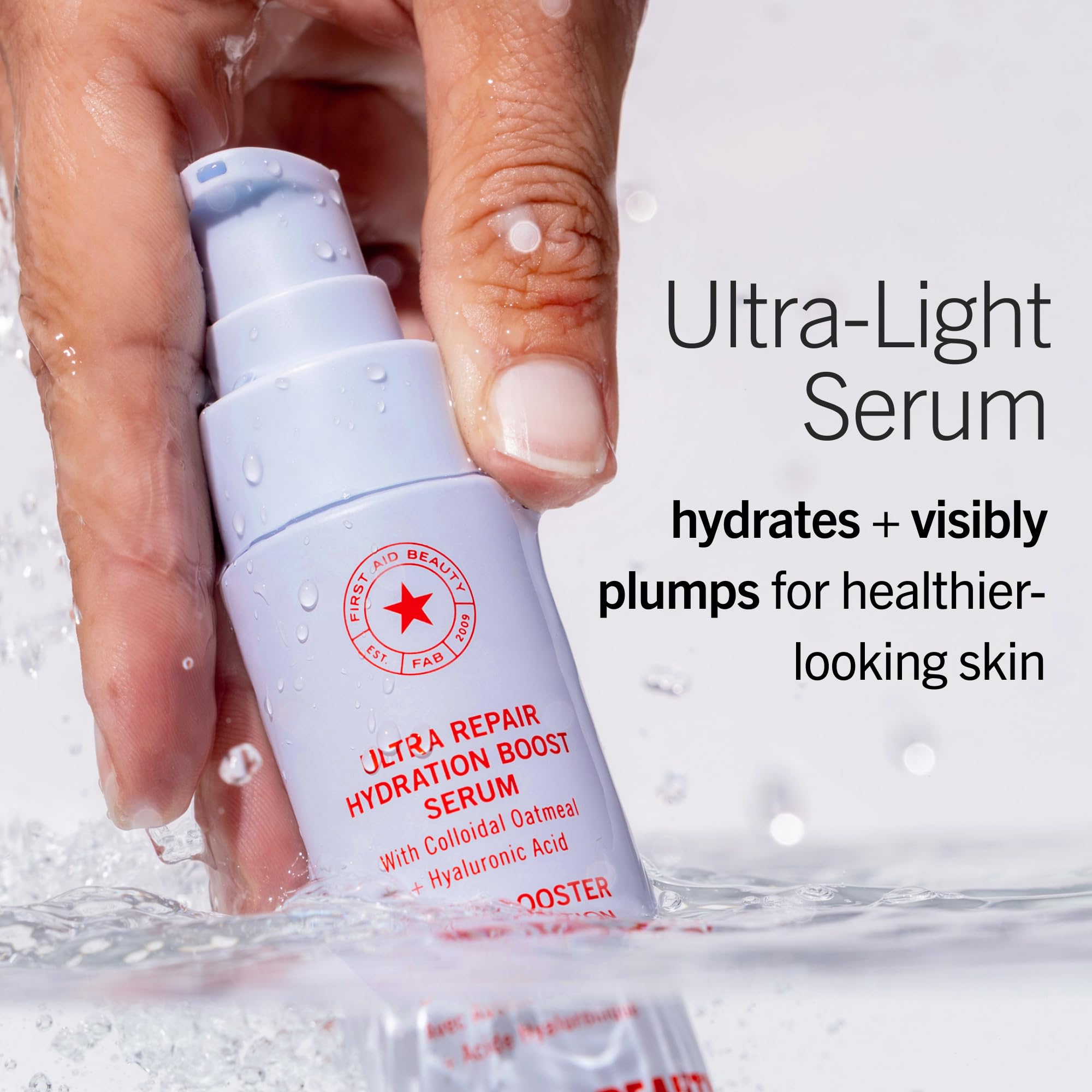 First Aid Beauty - Hydrating Serum with Hyaluronic Acid, Provides 24 Hours of Hydration, Lightweight Formula with Squalane & Colloidal Oatmeal, Safe for Sensitive Skin, 1.7 oz