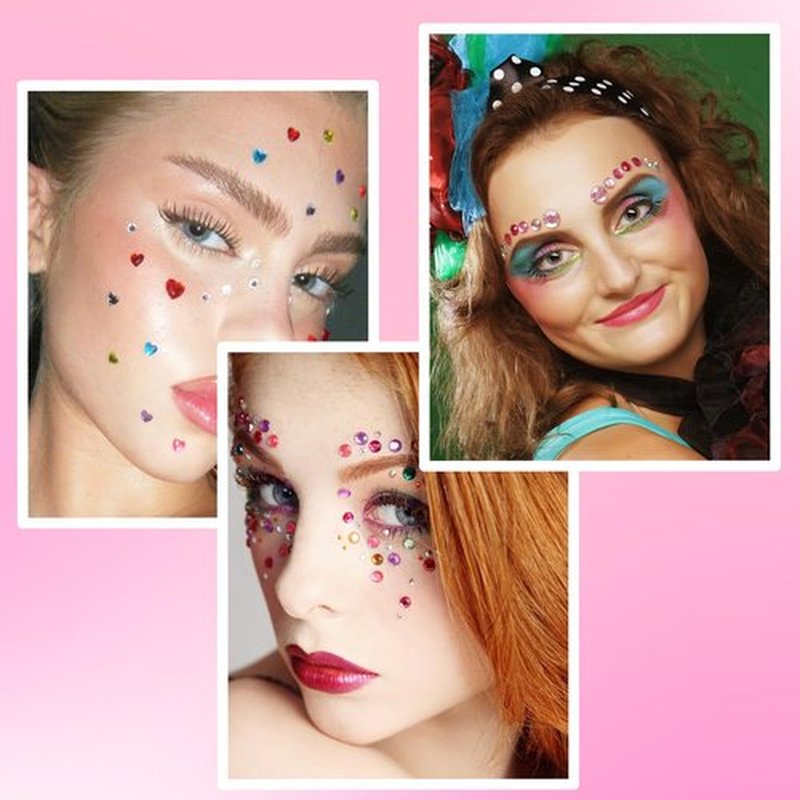 NIACONN 1760 Pcs Pink Hair Jewels Face Gems Stick on, Self Adhesive Glitter Rhinestones Stickers for Women Body Eyes Nails Festival Halloween Makeup & Crafts