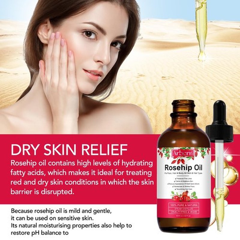 A r b c r n Rosehip Oil for Face,100% Pure Rosehip Seed Oil Cold Pressed Moisturizer for Hair, Skin & Nails 2 fl.oz