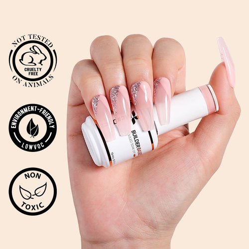 Nicedeco Hema Free Builder Base Gel Nail Polish 2 Pcs 15ml Cruelty Free Vegan Nude Pink Color Soak Off LED U V Gel Nail Kit Manicure
