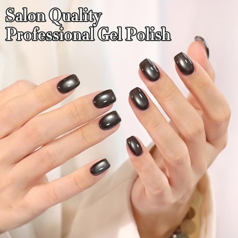 Double Rhythm 15ML Jelly Glass Cat Eye Gel Polish with Magnet Holographic Glitter Shimmer Translucent Sheer Color Salon Soak Off Magnetic Nail at Home (Crystal Black-MC1232)