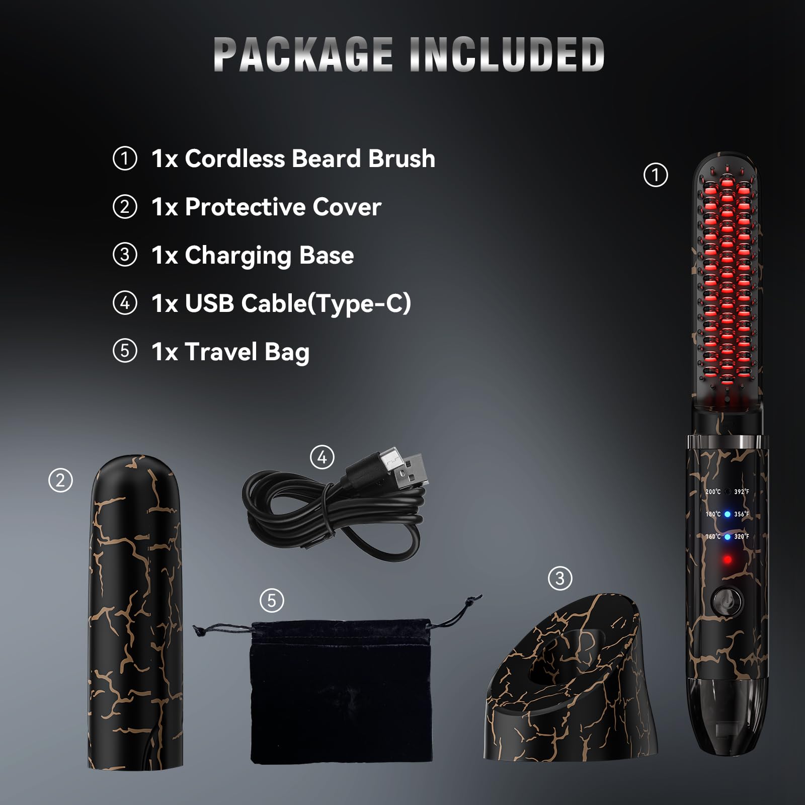 Beard Straightener for Men, Cordless Beard Heated Brush and Hair Straightener Hot Comb with 3 Temp Settings, Anti-Scald, Ionic Technology for Home Travel