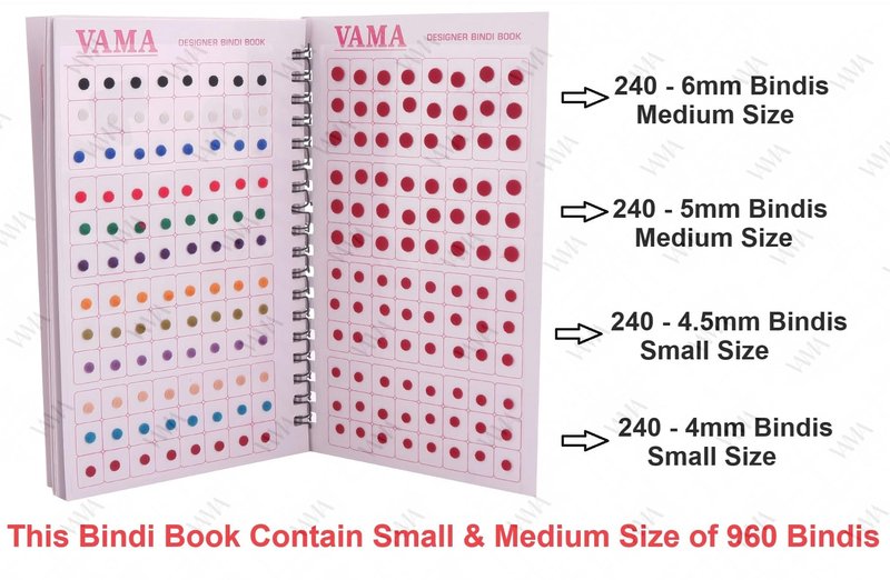VAMA Fashions Plain Round Kumkum Forehead Indian Sticker Small Bindis Bindiya Spiral Bindi Book Mini Size for Women (948 - Small Bindi Booklet) Mini Sizes 4-6Mm Multicolour