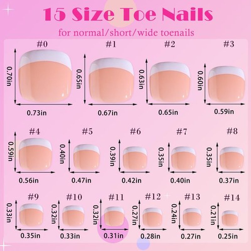 AddFavor Press on Toenails, 240pcs French Tip Toe Nail Press ons Short Square Fake Toe Nails 15 Sizes Pink Acrylic Toe Nail Tips for Women
