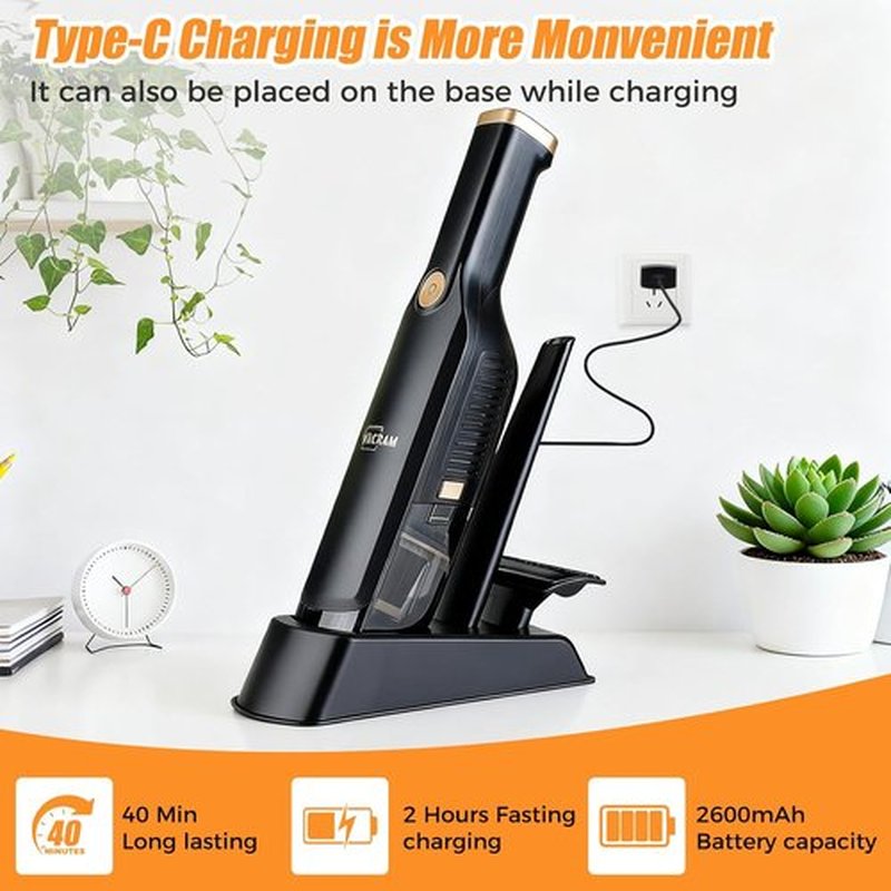 Skiennix Handheld Cordless Vacuum - 15KPA High Power with USB Quick Charge | Mini Dust Buster in Black