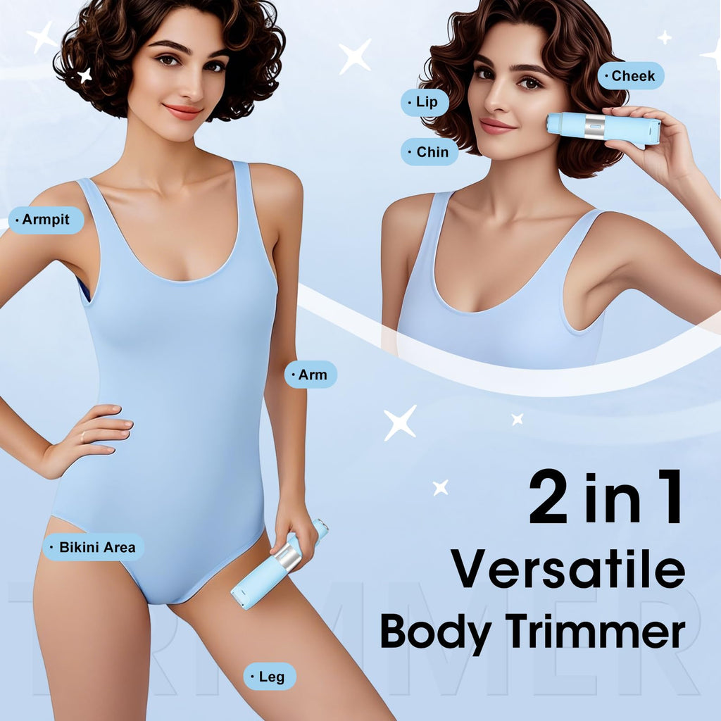 Qreeyx Dual Head Electric Shaver Bikini Trimmer for Women, IPX4 Waterproof Wet & Dry Use Body Trimmer for Face Lip Chin Pubic Underarm Legs, 80Mins Runtime, Travel-Friendly, Ideal Gift for Women