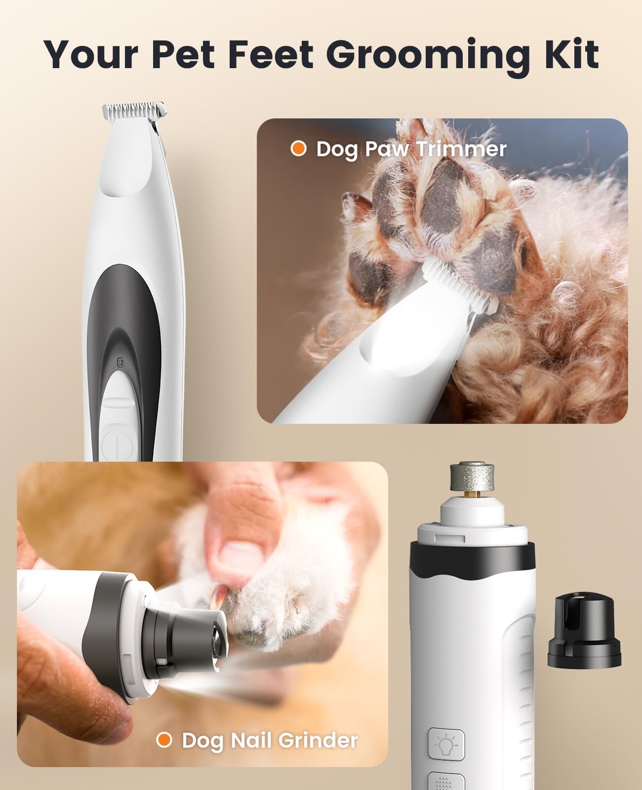 oneisall 2 in 1 Dog Nail Grinder & Paw Trimmer Kit, 2 LED Lights