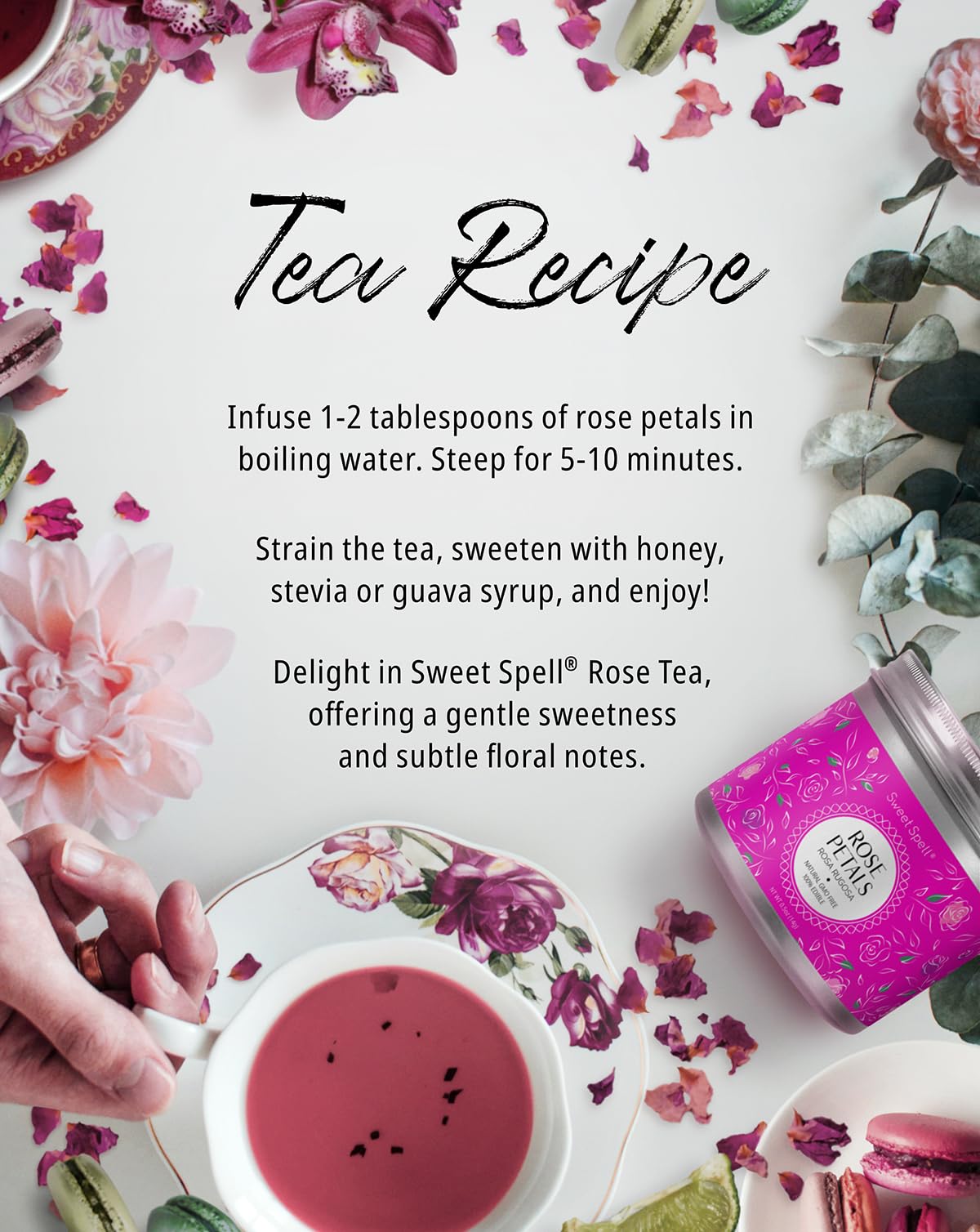 Sweet Spell Dried Rose Petals - Edible Flowers for Drinks, Cocktails, Cake Decorations - Ideal for Tea, Soap & Candle Making - 14g (0.5oz)