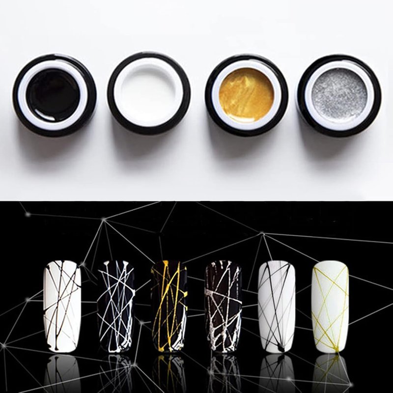 Vonrui White Black Spider Gel Nail Polish Set Art UV Led Professional Nail Gel Paint for Nails Art UV Color Embossing Pull Wire Spider Gel for Nails