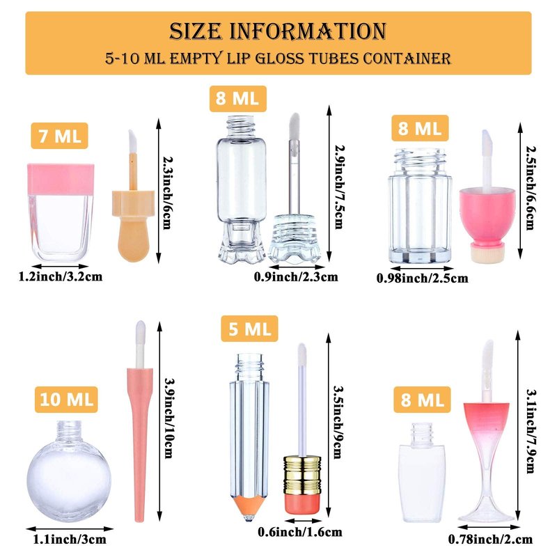 Vankcp 30 Pcs Cute Empty Lip Gloss Tubes, 6 Styles Lip Glaze Tubes Novelty Red Wine Glass Lip Oil Bottles Empty Lip,Refillable Lip Balm Containers for Women Girls DIY(5/8/10ML)