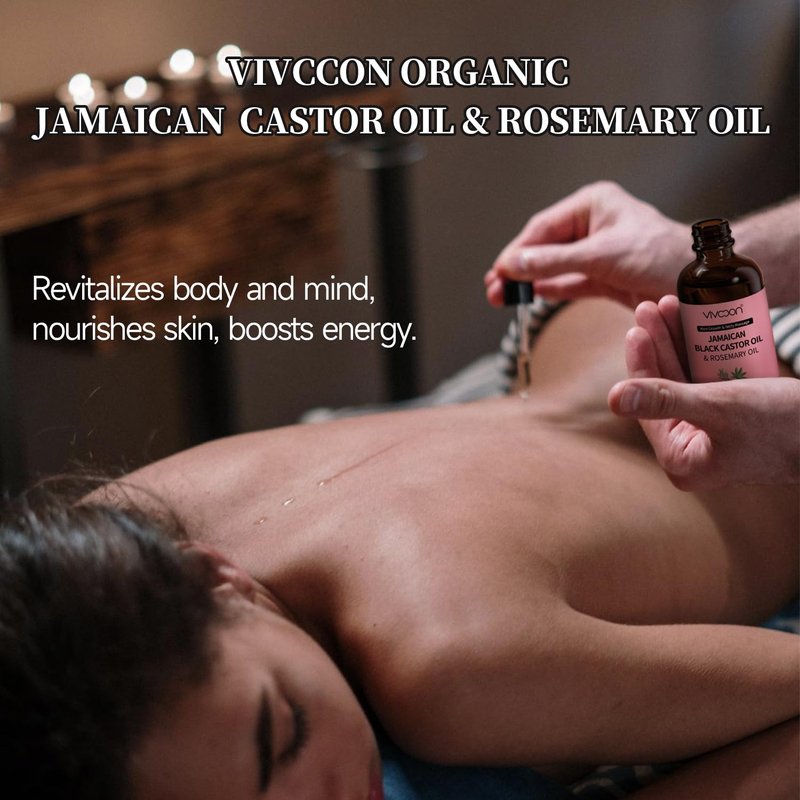 Vivccon Jamaican Organic Black Castor Oil with Rosemary, Cold Pressed,for Hair , Eyelashes and Eyebrows Growth,100% Natural & Pure