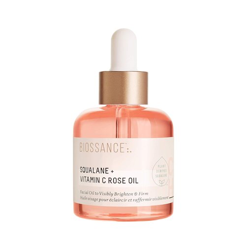 BIOSSANCE Squalane + Vitamin C Rose Facial Oil - Brightening & Hydrating Serum for All Skin Types | Chios Crystal Oil & Damascus Rose Extract