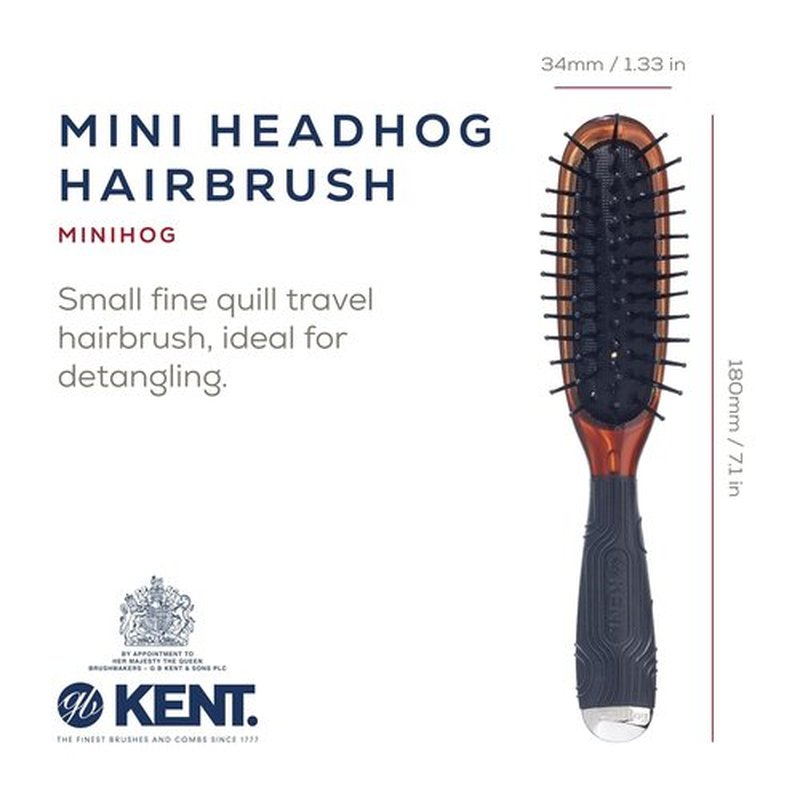 Kent Minihog Detangler Brush - Anti-Static Hair Brush with Ergonomic Grip for All Hair Types