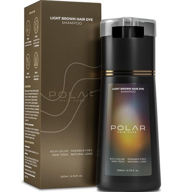 Polar Haircare - Dye Shampoo for Gray Hair | Natural Semi-Permanent Light Brown Color, 6.76 Fl Oz