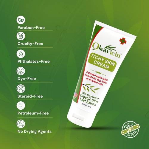 Oleavicin Organic Extra Strength Anti-Itch Cream for Dry, Itchy Skin Relief Natural Fungal & Rash Treatment with Olive Leaf Extract Fast-Acting, Long-Lasting Relief