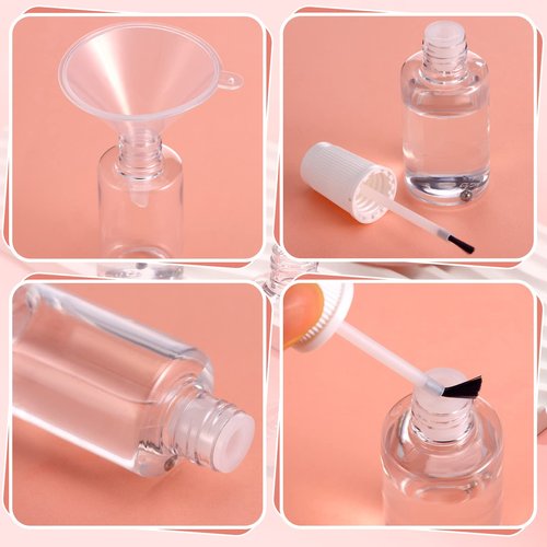 Irenare 20 Pcs 20ml Refillable Empty Nail Polish Bottles Plastic Nail Polish Container Empty Bottle with Mixing Marble Conservation Insert Brush Top, Clear