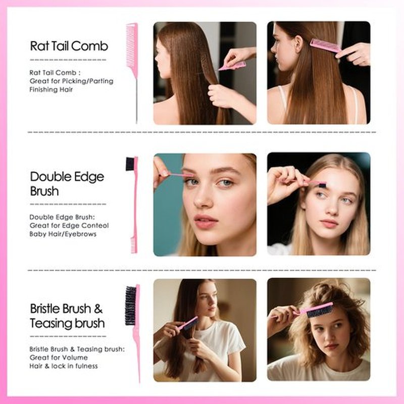 11 Pcs Hair Brush Set, Detangle Hair Brush And Spray Bottle, 3 Pieces Smooth Hairbrush For Toddlers, Suitable For Wet and Dry Hairstyles, Suitable For Adults And Children. (Pink)
