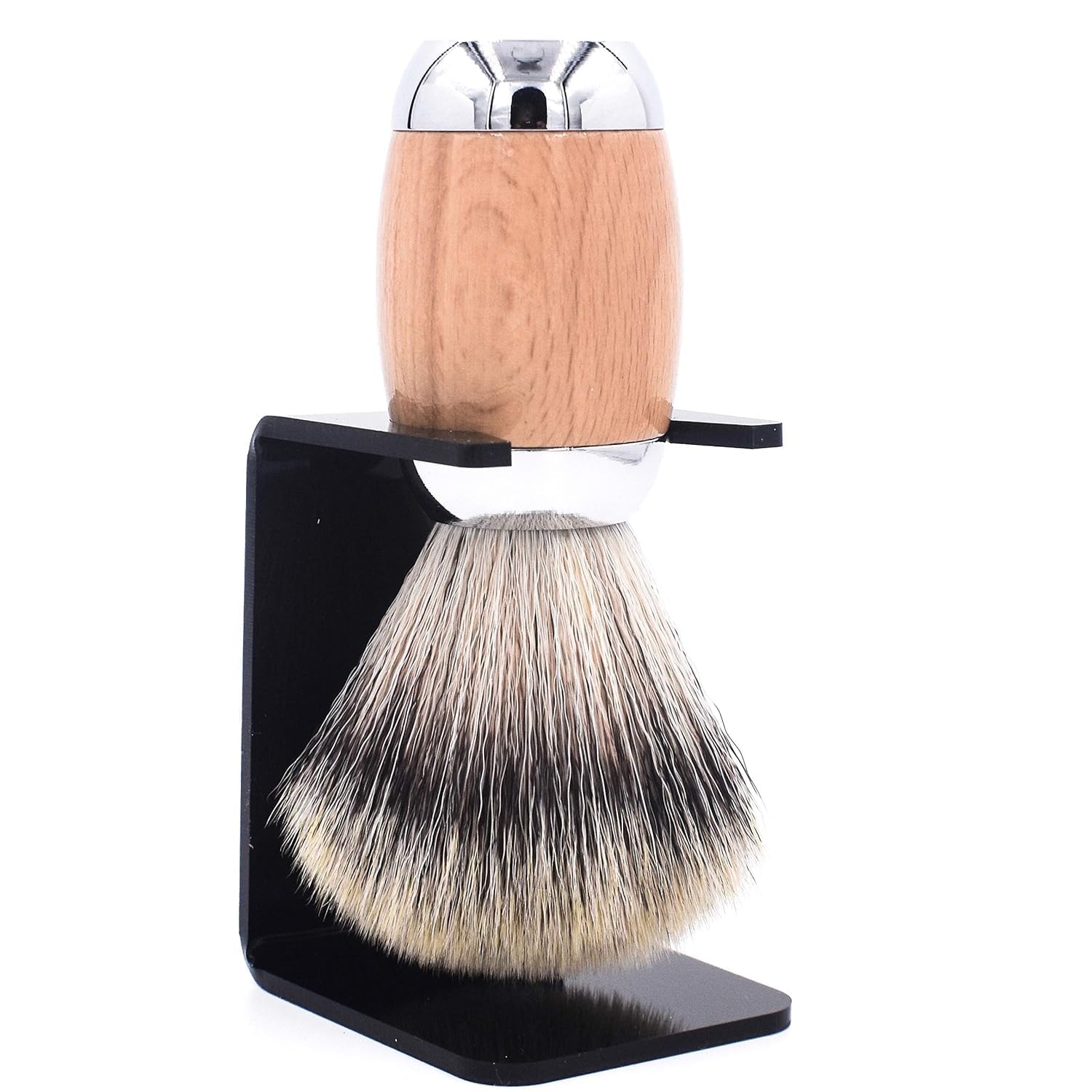 Taconic Shave Synthetic Silvertip Luxury Shaving Brush – Premium 22 mm Knot, Ultra‑Soft Bristles, Beechwood Handle, Includes Acrylic Stand & Gift Box