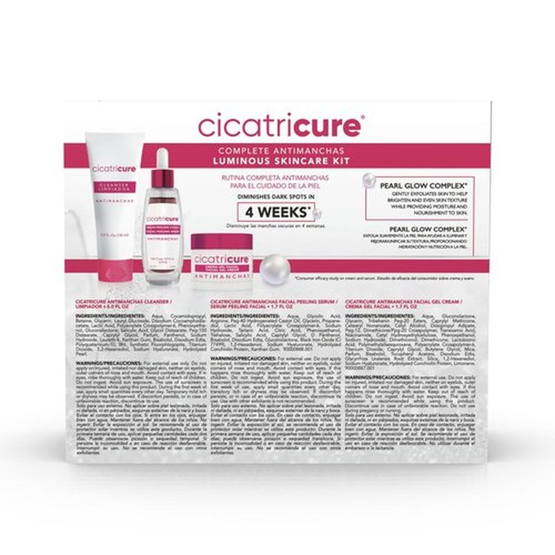 Cicatricure Antimanchas Skin Care Kit: AHA & PHA Exfoliating Face Wash, Brightening Serum, and Moisturizing Gel Cream - Dark Spot Reduction, Enhanced Glow, Paraben & Sulfate-Free