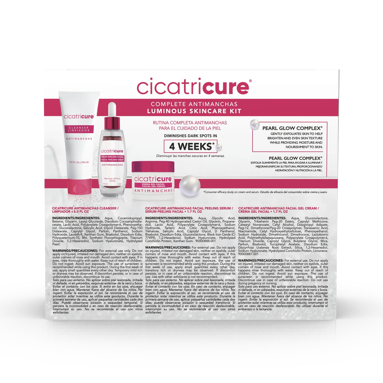 Cicatricure Antimanchas Skin Care Kit: AHA & PHA Exfoliating Face Wash, Brightening Serum, and Moisturizing Gel Cream - Dark Spot Reduction, Enhanced Glow, Paraben & Sulfate-Free