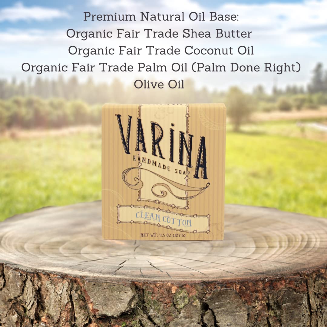 Varina Natural Clean Cotton Bar Soap - Gentle Cleansing for Sensitive Skin | Fresh Scent - 3 Pack