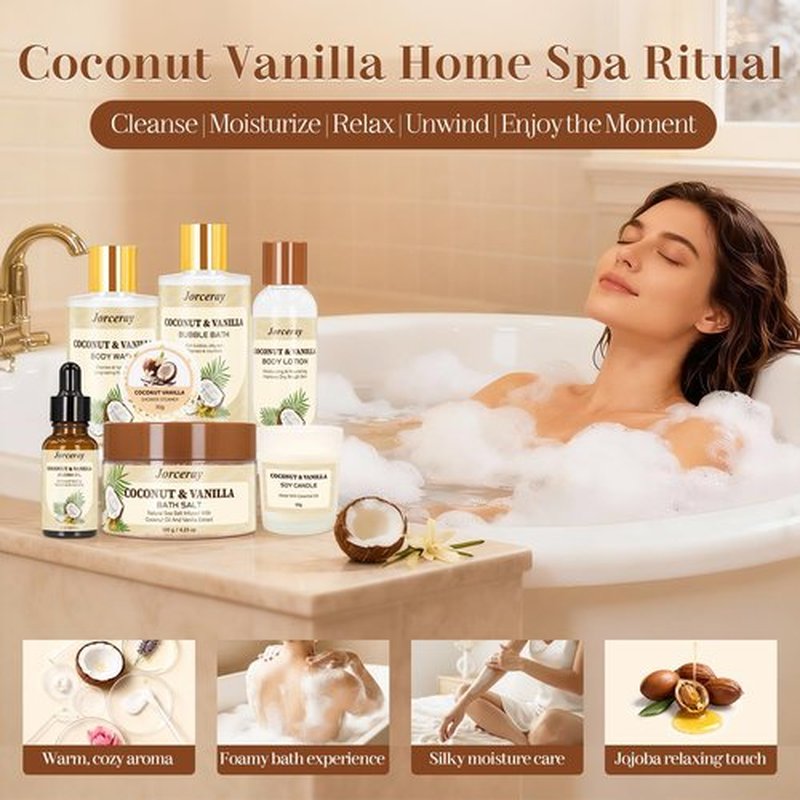 Jorceray 22PCS Spa Gift Baskets for Women, Luxury Bath and Body Gift Basket Set for Women Coconut Vanilla Spa Kit Relaxing Spa Self Care Gift for Her Wife Lover Mom Sister Friend