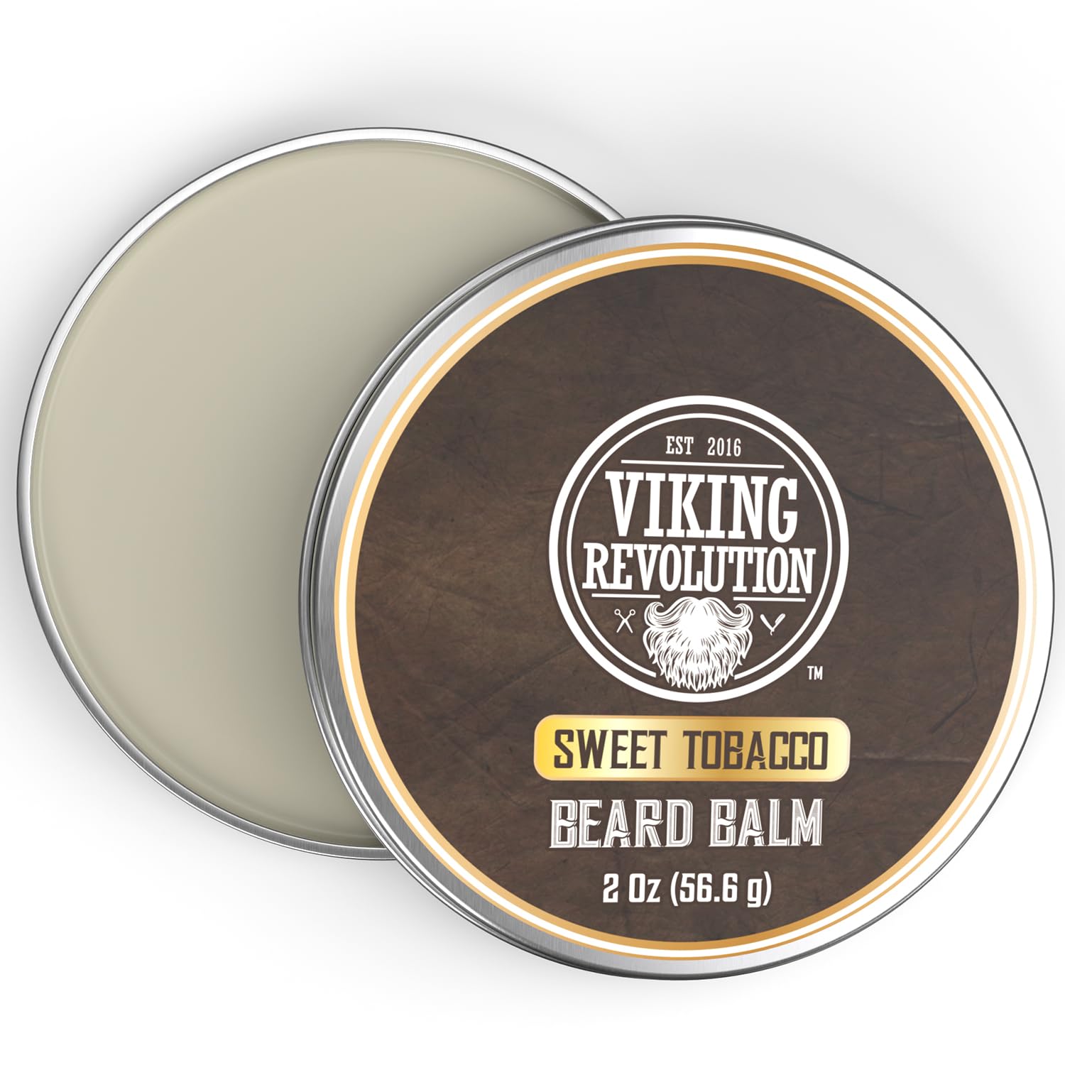 Viking Revolution Sweet Tobacco Beard Balm - Beard Butter with Argan Oil, Beard Softener for Men with Jojoba Oil - Beard Moisturizer for Men with Beeswax - Beard Wax for Men (2oz, 2 Pack)