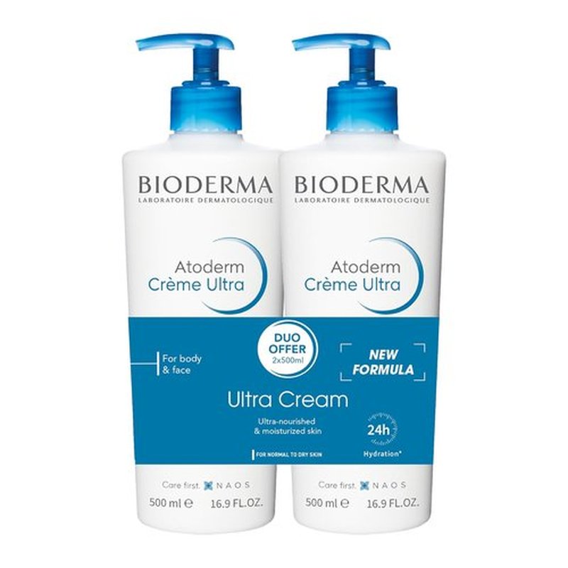 Bioderma Atoderm Ultra Cream Duo Pack - Hydrating Body Moisturizer for Sensitive Skin | 2x16.9 Fl Oz