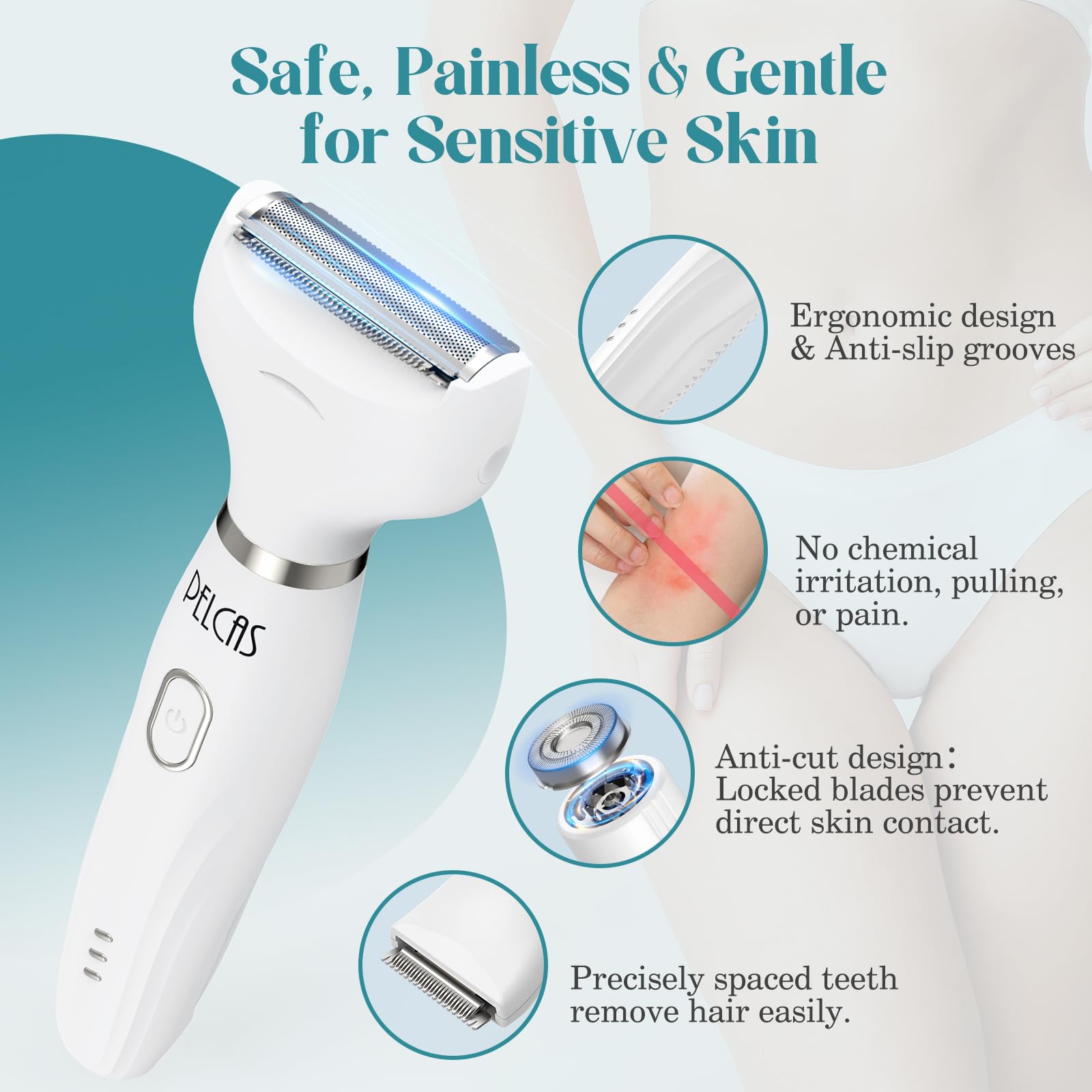 PELCAS Bikini Trimmer for Women Kit, 6 in 1 Waterproof Wet Electric Shaver